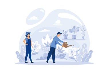 Flower shop and florist concept. Creative occupation in floral boutique. Floristic business. Isolated vector illustration in flat styleCreative occupation in floral boutique. Floristic business. Isolated vector illustration in flat style