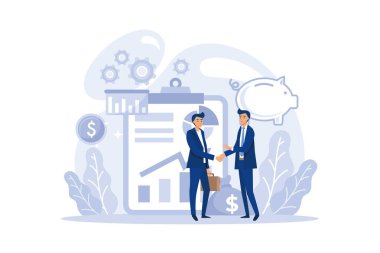 Diversity handshake vector illustration - two businessmen shaking hands on agreement and business deal. Corporate handshake and recruitment concept. flat design modern illustration