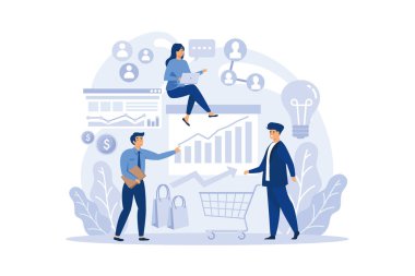 Trend watcher concept. Specialist in tracking the emergence of new business trends. Trend analysis and project promotion. flat design modern illustration
