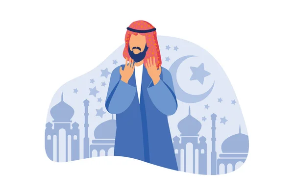 Muslim Man Praying Illustration Ramadan Mubarak 1441 Holy Month Template — ストックベクタ