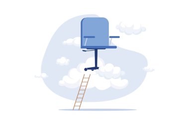 management office chair on cloud with ladder for talent and employee to climb up. Career success, job position promoted to management opportunity or ladder of success concept. flat design modern illustration