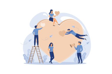 preparation for Valentine's Day, teamwork, big heart, love holiday symbol. flat design modern illustration