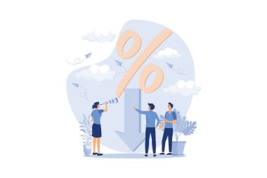 percent presses down arrow, percent drop. flat design modern illustration