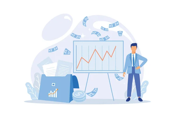 Money Investing Financiers Analyzing Stock Market Profit Portfolio Income Capital — Wektor stockowy