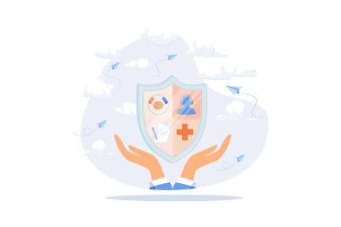 Mükemmel müşteri desteği, güvenilir sigorta yardımı, sosyal servis. düz modern tasarım çizimi