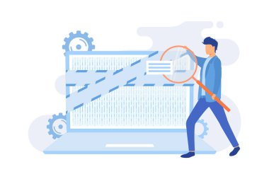 Bilgisayar adli tıbbı dijital adli tıp, bilgisayar suçları soruşturması, dijital depolama ortamı, veri kurtarma, bilgi edinme yassı vektör modern illüstrasyon