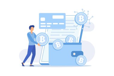 Dijital cüzdan ödeme teknolojisi, dijital bankacılık aracı, ödeme sistemi, mobil banka, elektronik cüzdan, alışveriş aracı, para transferi vektörü Modern illüstrasyon