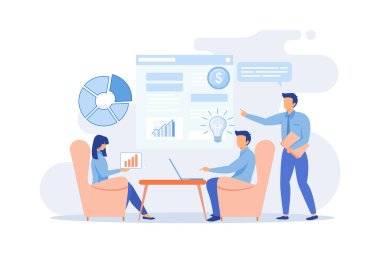 Pazarlama toplantısı, dijital buluşma, paylaşım deneyimi, iş İnternet forumu, sosyal ağ, b2b pazar toplantısı Düz vektör Modern illüstrasyon