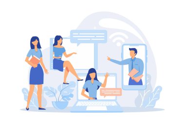 Kişisel izolasyon partisi Online kutlama, video çağrısı, mutlu arkadaş, karantina eğlencesi, koronavirüs salgını, zoom video konferansı, sanal sohbet vektör Modern illüstrasyon