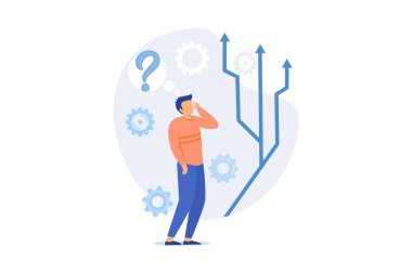 Seçim Kararı Verme, Çözüm Bulma, Çoklu Olasılıklar, Seçim Özgürlüğü, Düşüncesizlik, Seçme zorluğu, Yönetim Düzey Vektörü Modern İllüstrasyon