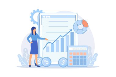 Finansal yönetim sistemi kontrol sistemi, açık kaynak yazılım, iş yönetimi aracı, finansal bilgi, kurumsal bütçe planlaması daire tasarımı modern illüstrasyon