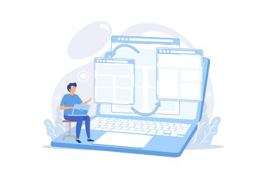 Mikrositler soyut kurumsal web sitesi, web geliştirme servisi, mobil site tasarımı, menü çubuğu ögesi, programlama, şirket sayfası, mikroskobik arayüz düz tasarım modern illüstrasyon