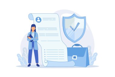 İşsizlik sigortası, işsizlik sigortası, işsizlik parası, işten çıkarılma, stresli iş adamı, talep formu, işçilerin tazminatı, kağıt işleri, röportajlar düz tasarım modern illüstrasyon