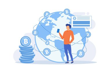 FinTech teknoloji entegrasyonu, finans hizmetleri şirketi, ödeme işleme, hisse senedi uygulaması, kredi pazarı, ipotek dairesi tasarımı modern illüstrasyon