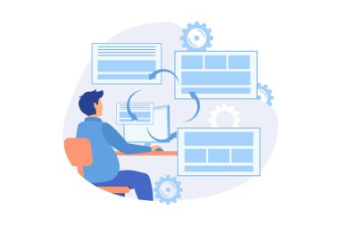 Optimizasyon Web metnini kopyala, gölge kopyalama optimizasyon algoritması, çevrimiçi iş dünyası, trafiği hızlandırma, hedef sözcükler, SEO yazma yöntemi düz tasarım modern illüstrasyon