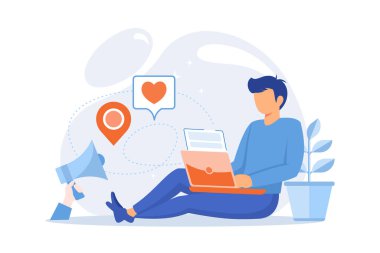 Günlük makaleleri Blog menüsü ögesi, yayınlar için abone, haber makalesi, şirket web sitesi sayfası, web ögesi, UI tasarımı, blog kaynak düz tasarımı modern illüstrasyon