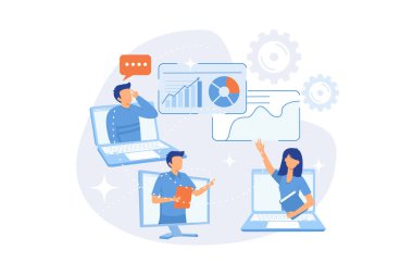 Uluslararası iş ortakları video konferansı. Web şirket toplantısı, Webinar, online iletişim. Modern teknolojiler, görüntülü sohbet.
