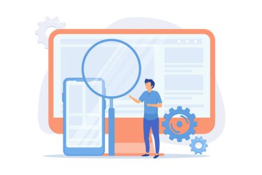 Web tasarımı. Web sitelerinin üretimi ve bakımı. Web grafiği, arayüz tasarımı, ilgili web sitesi. Yazılım mühendisliği ve geliştirme renkli simge.