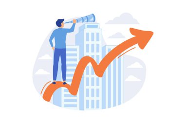 İş fırsatları, fırsatlar. Profesyonel hırslar, şirket geliştirme planları, yenilik arayışı. Öngörülü girişimci yeni trendler bekliyor. Vektör illüstrasyonu