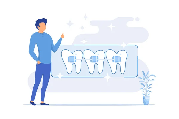 Zubní Procedura Metoda Korekce Rovnátek Léčba Přeplněných Zubů Ortodontický Problém — Stockový vektor
