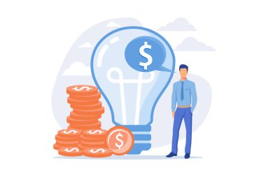 Fikri mülkiyet. Yaratıcı fikir paraya dönüştürme, yazar hakları koruması, icat patent kaydı. Kârlı bir girişim, lisans ücreti ödemesi. Vektör illüstrasyonu