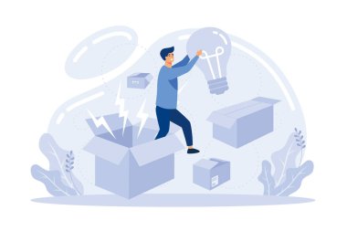 Motivasyonal yaratıcı metafor, kalıpların dışında düşünme, farklı duygusal zeka. Farklı olmak, kalabalık vektör illüstrasyonundan uzak durmak.