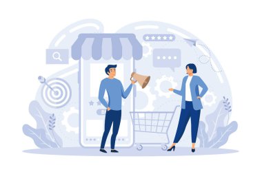 E-posta, mobil ve video pazarlama teknolojisi. Yeni aboneler, mesajlar alıyorum. Reklamcılıkla ve internet üzerinden tanıtımcılıkla uğraş. vektör illüstrasyonu