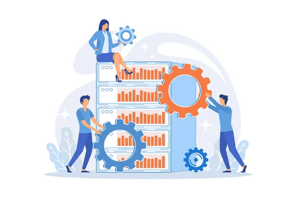 Mantenimiento Del Hardware Del Servidor Equipo Trabajo Fijación Engranajes Almacenamiento — Archivo Imágenes Vectoriales