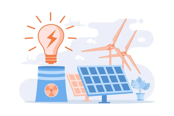 Umweltfreundlicher Strom Windpark Solarbatterien Atomkraftwerk Illustration Nachhaltiger Energieressourcen — Stockvektor
