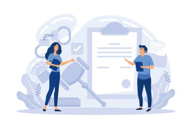 Soylu, boşanmış, azat edilmiş. Evlilik feshi, sosyal haklar, cinsiyet eşitliği. Karı koca soyut konsepti bozuyor düz vektör modern illüstrasyon