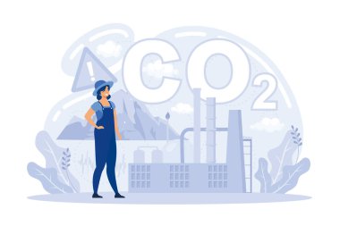 Çevresel, ekolojik sorunlar hava ve atmosfer kirliliği, iklim değişikliğinin nedenleri. Rekor seviyede karbondioksit CO2 atmosferi. Karbon ayak izi ve sonuçları. düz vektör illüstrasyonu