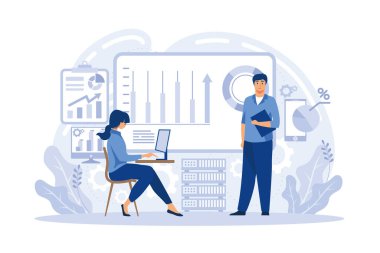 Ekonomi finans ve mühendislik grafiği. Ekonomik büyüme ve gelişme. Entelektüel sermaye. Borsa verileri. Yatırımlar için ticari çözümler, analiz konsepti. düz vektör illüstrasyonu