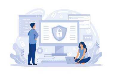 Büyük veri analiz platformu, veri yönetimi ve korunma yaratıcı metafor soyut konsept ayarlandı. Veri merkezi disk altyapısı iş bilgi güvenliği. düz vektör illüstrasyonu