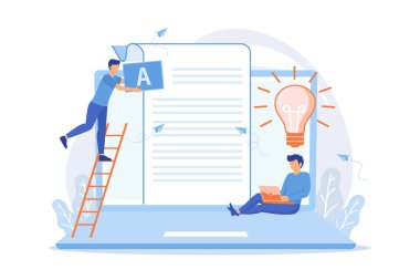 Yaratıcı reklam metinleri yazan büyük bir dizüstü bilgisayarın metin yazarı. Metin yazarlığı işi, ev tabanlı metin yazarlığı, serbest metin yazarlığı kavramı