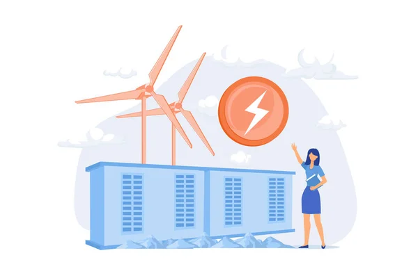 Windpark Mit Windrädern Die Energie Aus Natürlichen Quellen Beziehen Windstromgenerator — Stockvektor