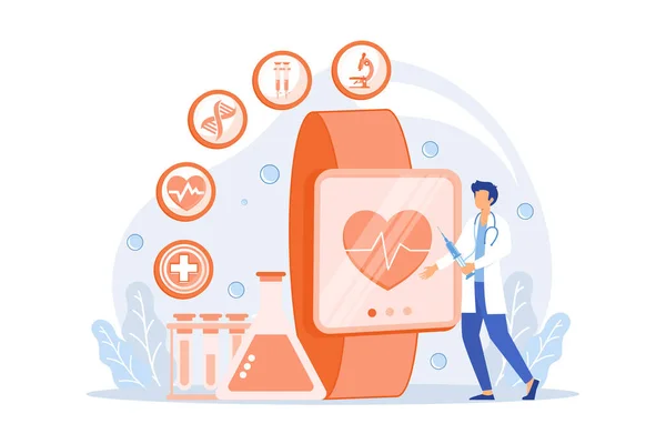 Doctor Smartwatch Con Corazón Iconos Médicos Rastreador Salud Smartwatch Monitor — Vector de stock