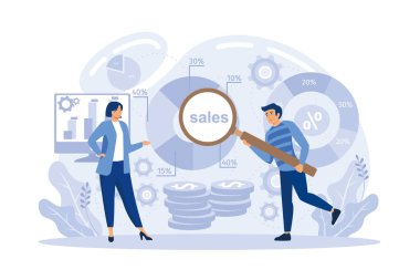 Çevrimiçi satış, satış endeksi, gelecekteki satışların tahmini, özel teklif, e-ticaret mağazası tanıtımı, iş istatistikleri, performans soyut metafor çizimi