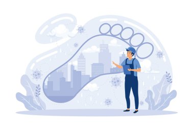 Çevresel, ekolojik sorunlar hava ve atmosfer kirliliği, iklim değişikliğinin nedenleri. Rekor seviyede karbondioksit CO2 atmosferi. Karbon ayak izi ve sonuçları. düz vektör illüstrasyonu