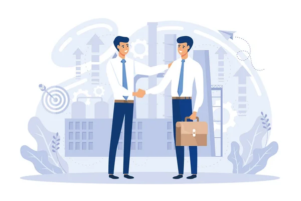 Strategic Partnership Handshake Gesture Concept Teamwork Brainstorming Joint Search Creative — Stock Vector