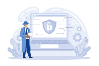 Karakterli siber güvenlik kavramı. Web afişi, bilgi grafikleri, kahraman resimleri için kullanılabilir. düz vektör illüstrasyonu