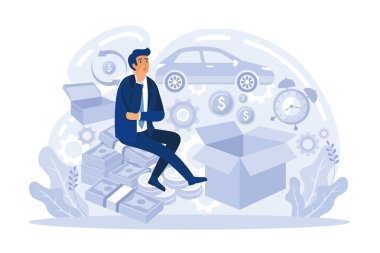 İş pazarlama vektör illüstrasyonu. Maliyet yapısı, hedef piyasa, rekabetçi avantaj. İş yönetimi ve düz vektör illüstrasyonuyla uğraşan kişiler