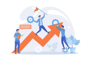 Başlangıç işi, başarı. Etkili takım çalışması, takım çalışması projeleri, takım çalışması becerileri, takım çalışması çözümleri, etkili işbirliği, hedef başarı kavramı. düz vektör modern illüstrasyon