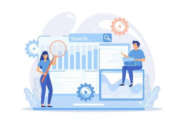 SMM, dijital pazarlama ve internet reklamı. Arama motorları, çevrimiçi pazarlama ve seo araçlar, arama motorları optimizasyon konsepti. düz vektör modern illüstrasyon