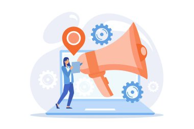 Pazarlama otomasyon yazılımı ve CRM. Web tabanlı çözümler, müşteri ilişkileri yönetimi, dijital ticaret. Müşteri tecrübesi yönetimi. düz vektör modern illüstrasyon