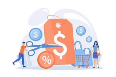 Müşteri çekici pazarlama. Alışveriş satışı. Ödül planı. Markdown programı, promosyon indirimi programı, en düşük fiyat garantisi konsepti. düz vektör modern illüstrasyon