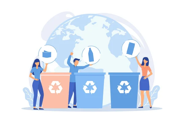 Umweltaktivisten Sortieren Müll Mülltrennung Wegwerfsystem Ökologische Verantwortung Mülltonnen Mülltonnen Recycling — Stockvektor