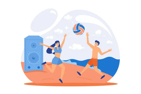 Fête Plage Activités Estivales Les Jeunes Jouent Volley Ball Sur — Image vectorielle