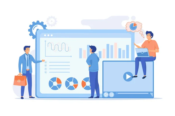 Analyse Données Analyse Commerciale Stratégie Smm Les Analystes Travaillent Équipe — Image vectorielle