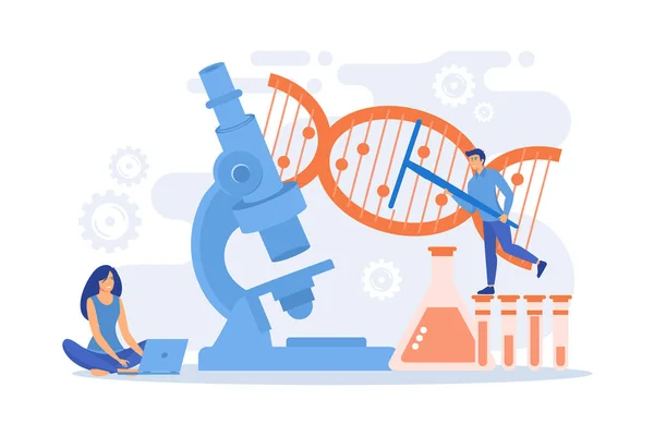 Microscópio Cientistas Mudar Estrutura Adn Engenharia Genética Modificação Genética Conceito — Vetor de Stock