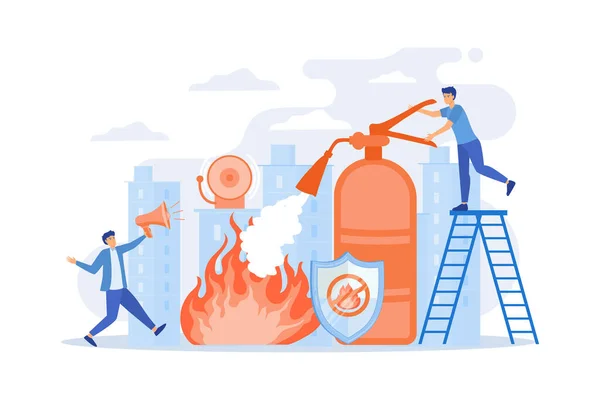 Strażak Gaszący Płomień Ratowanie Niebezpiecznej Pracy Ochrona Przeciwpożarowa Technologie Przeciwpożarowe — Wektor stockowy